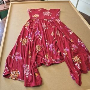 Express Red Floral Strapless Dress